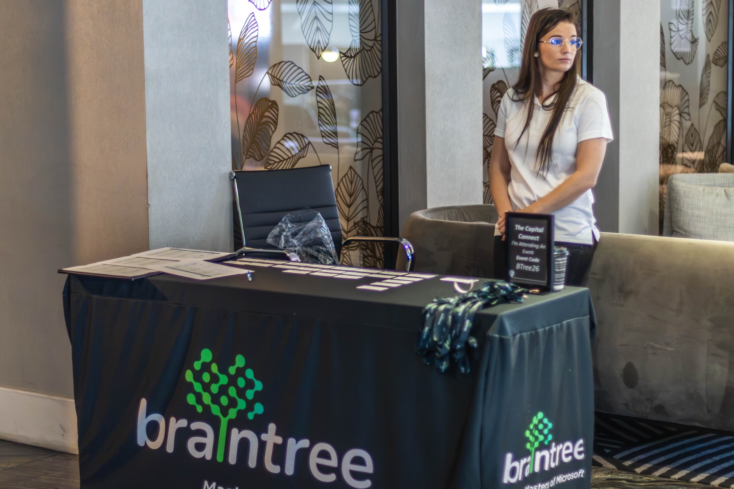 The Braintree-branded registration desk ready to greet guests