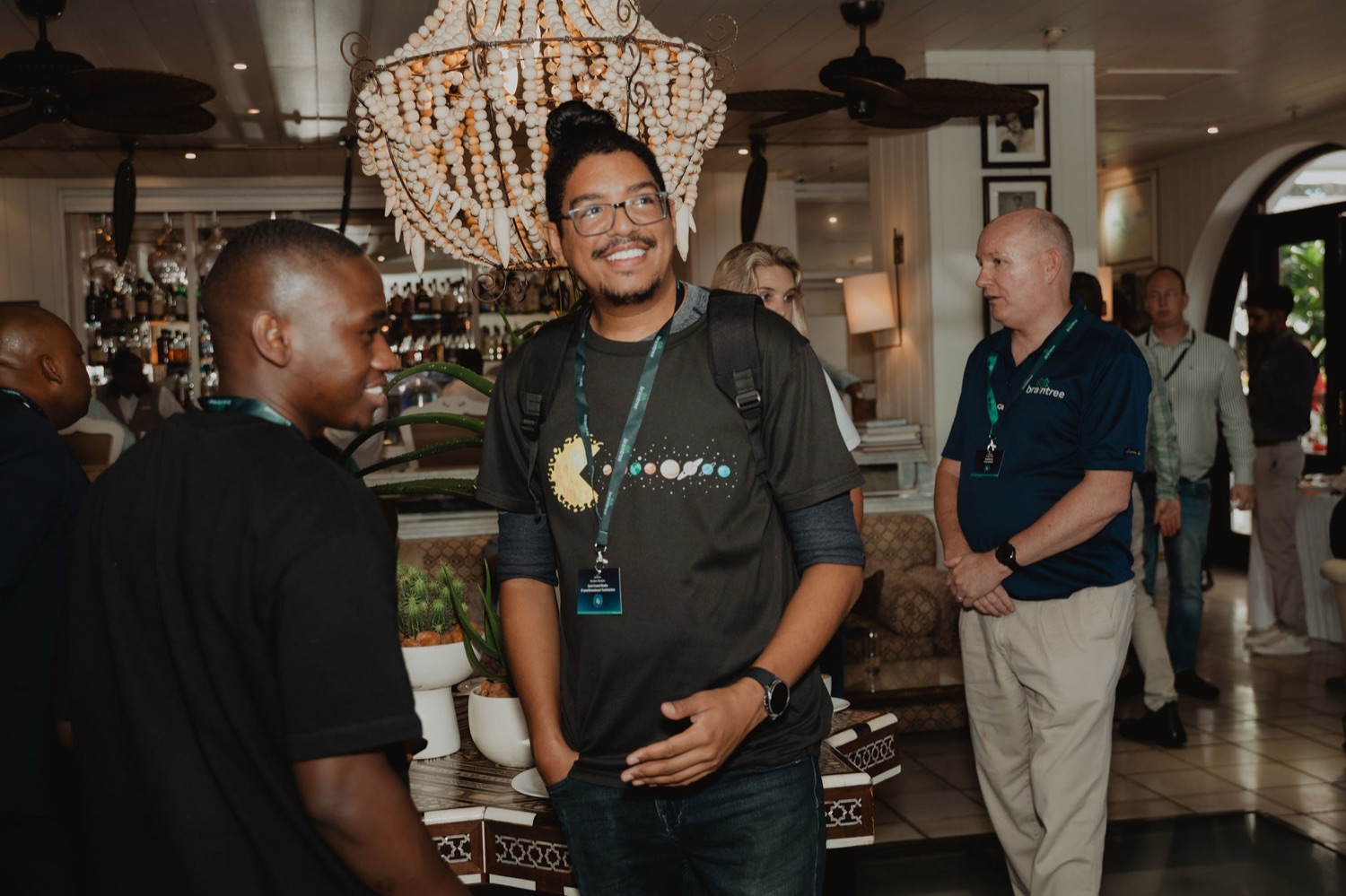 Colleagues connecting at the bar area